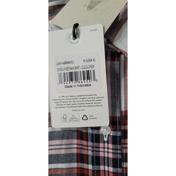 Barbour Bethwin Shirt In Cloud Check White Red Pink Size US 4 New - Picture 6 of 8